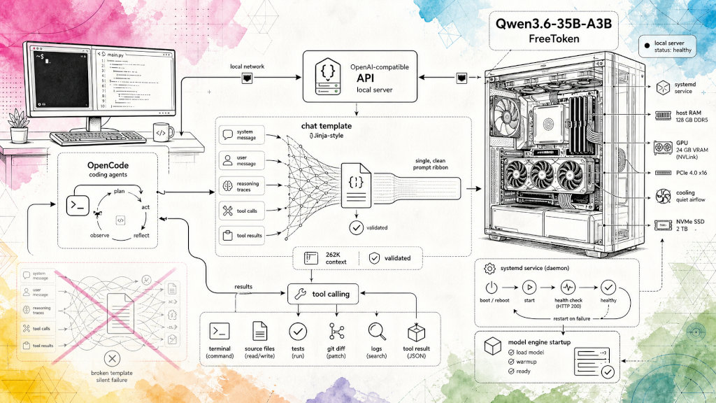 OpenCode + a Self-Hosted Qwen3.6 Server: Provider Setup and the Chat-Template Fix That Makes Tool Calling Reliable